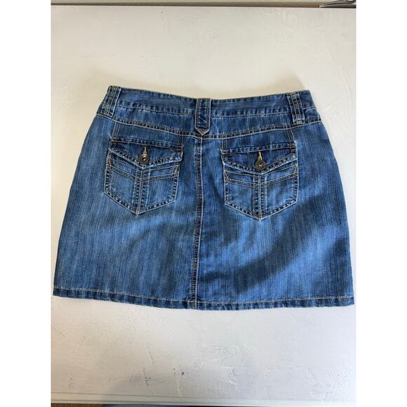 Vintage Faded Glory Denim Mini Skirt 6 Medium Wash Pocket Utility Y2K 90s - Picture 2 of 9